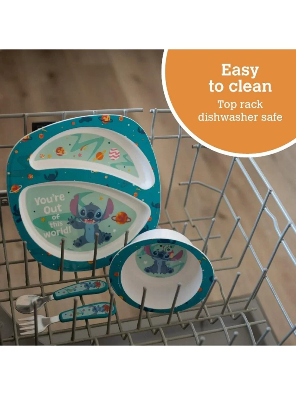Disney Stitch Toddler Dinnerware Set - 4-Piece Feeding Set, Dishwasher Safe